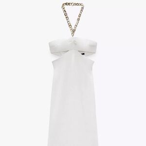 Elegant White Halter Dress with Chain Strap